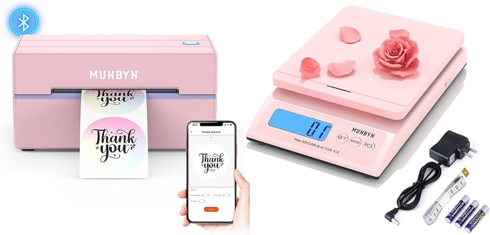 MUNBYN 130B Bluetooth Thermal Label Printer+Shipping Scale, Accurate 66lb/0.1oz Postal Scale with... | Amazon (US)