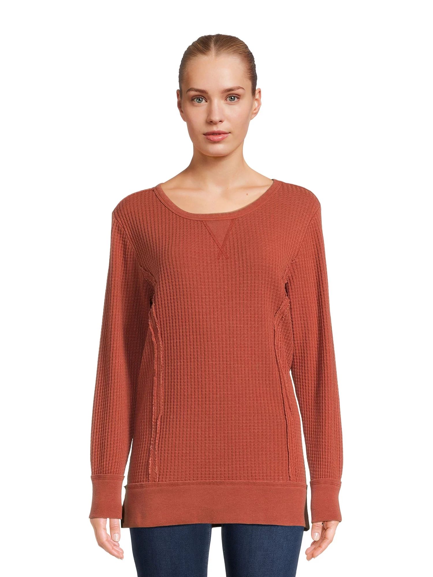 Time and Tru Women’s Waffle Pullover Top with Long Sleeves - Walmart.com | Walmart (US)