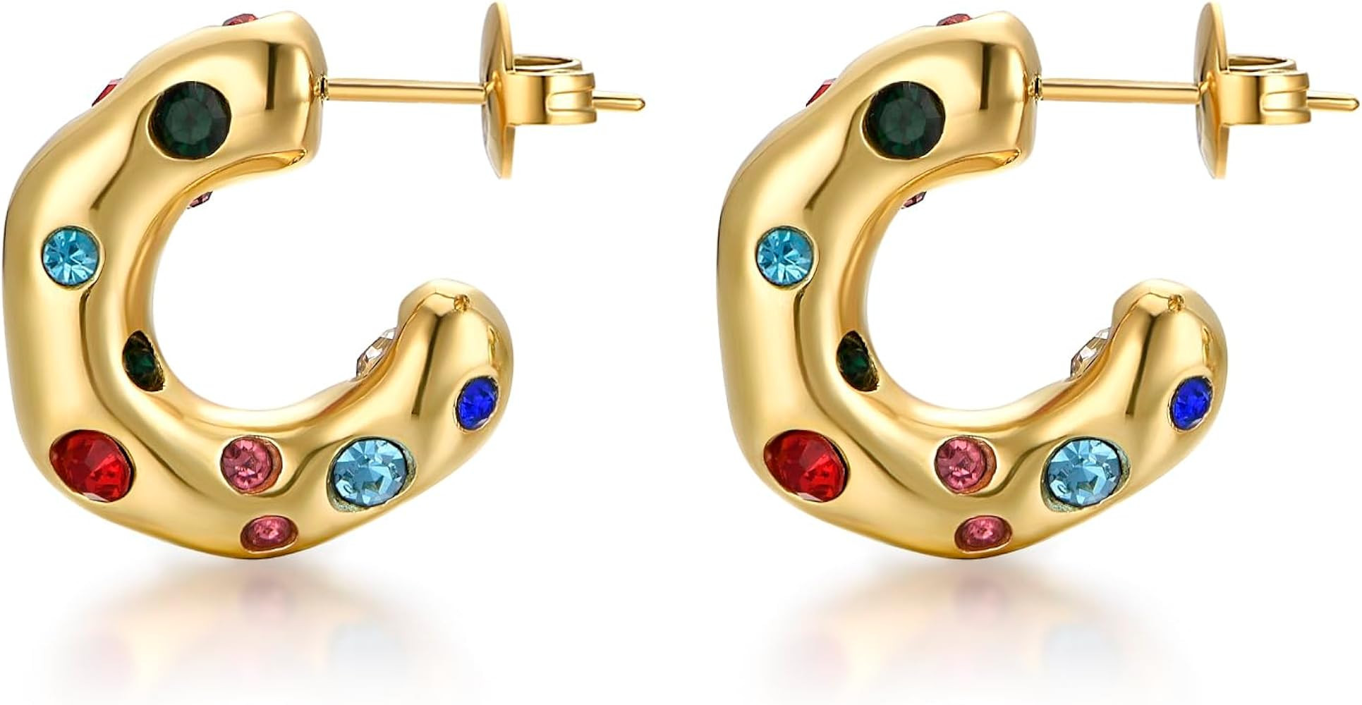 FRUMOS Gold Earrings for Women Girls,14K Gold Plated Hoop Earrings with 925 Sterling Silver Post ... | Amazon (US)