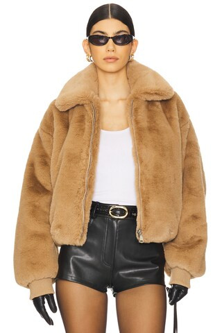 Good American Faux Fur Collared Coat in Warm Caramel003 from Revolve.com | Revolve Clothing (Global)
