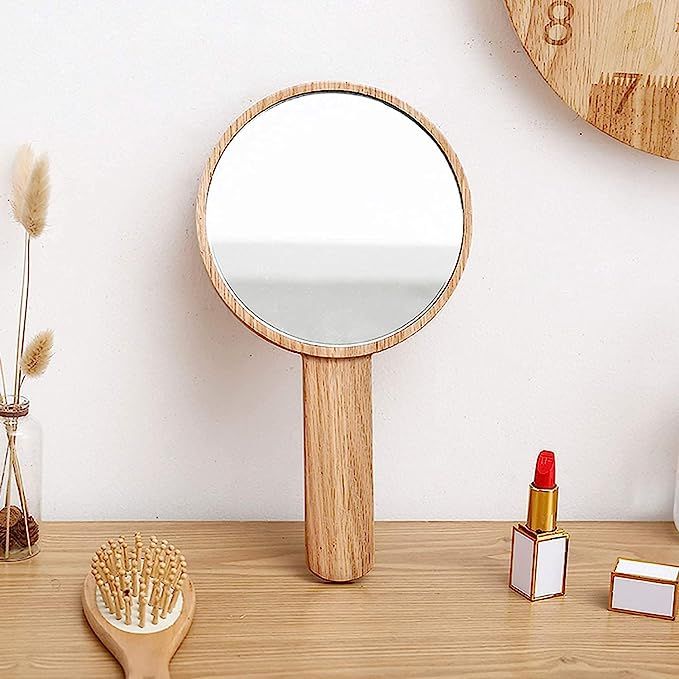 Teepro Handheld Mirror with Handle, Hand Held HD Mirror Wooden Frame, Salon Hairdresser Plain Mir... | Amazon (US)