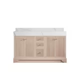 Willow Collections Manhattan Oak 60 in. W x 22 in. D x 36 in. H Double Sink Bath Vanity in White ... | The Home Depot