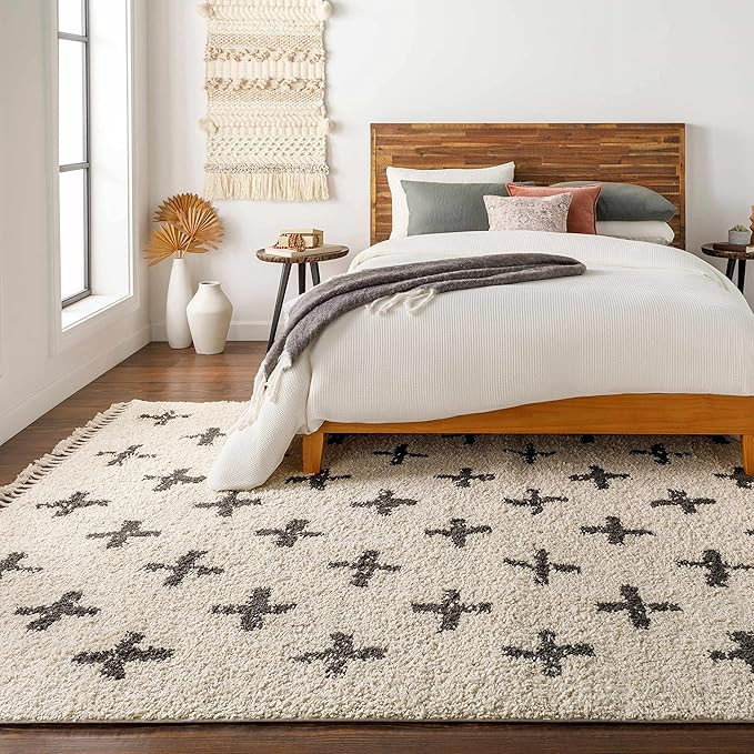 Hauteloom Alstead Farmhouse Swiss Cross Geometric Shag Area Rug - Fluffy High Pile Super Soft Rug... | Amazon (US)
