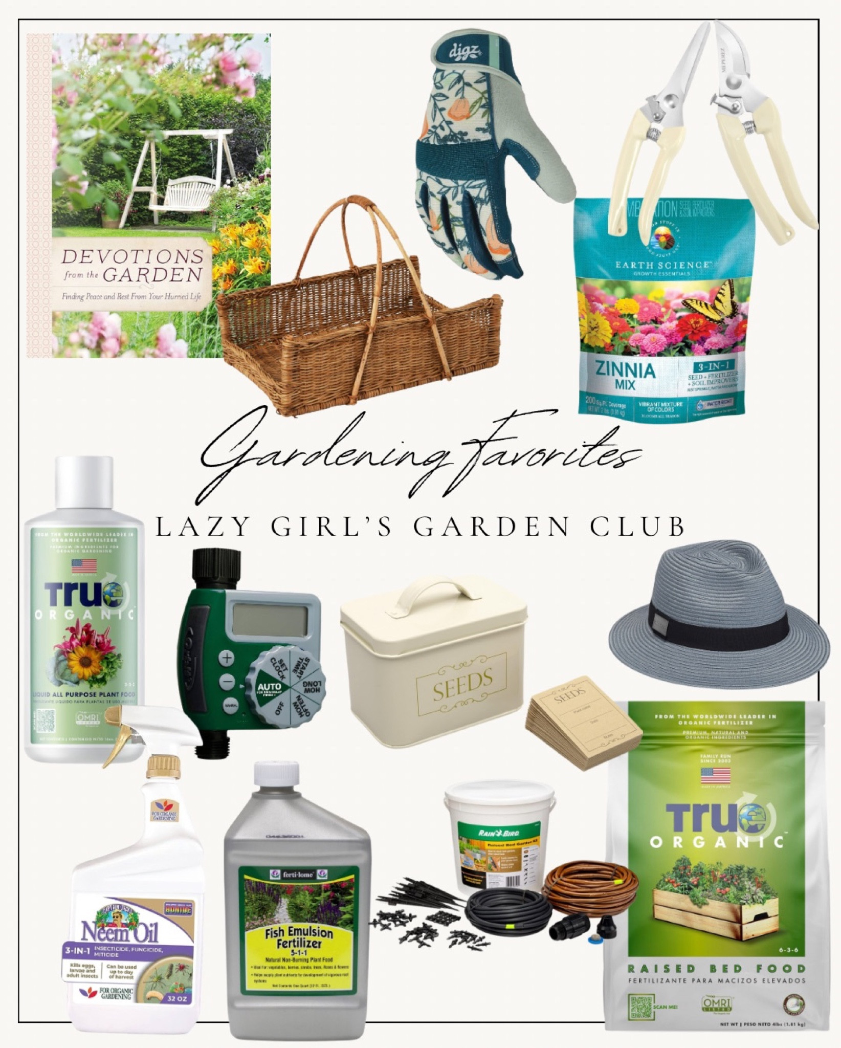Shop these gardening favorites from Amazon! 


Gardening sun hat, garden fertilizer, gardening books, gathering basket, seeds, gardening gloves, garden clippers  



#LTKfindsunder100 #LTKhome

#LTKSeasonal