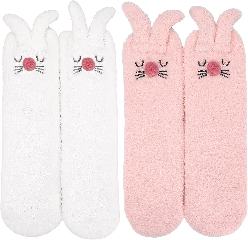Jspupifip 2Pair Rabbit Socks Winter Warm Cozy Fuzzy Slipper Socks Cute Animal Bunny Socks Fluffy ... | Amazon (US)
