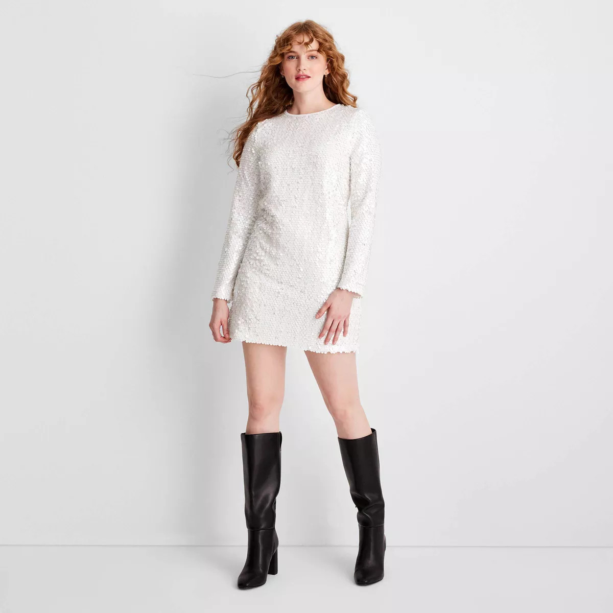Women's Holiday Long Sleeve Sequin Mini Dress - Future Collective White XXL | Target