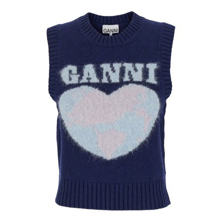 Ganni Female Blue Vest With Logo And Heart Jacquard In Wool Blue Sizes standard XXXS-7XL | Walmart (US)