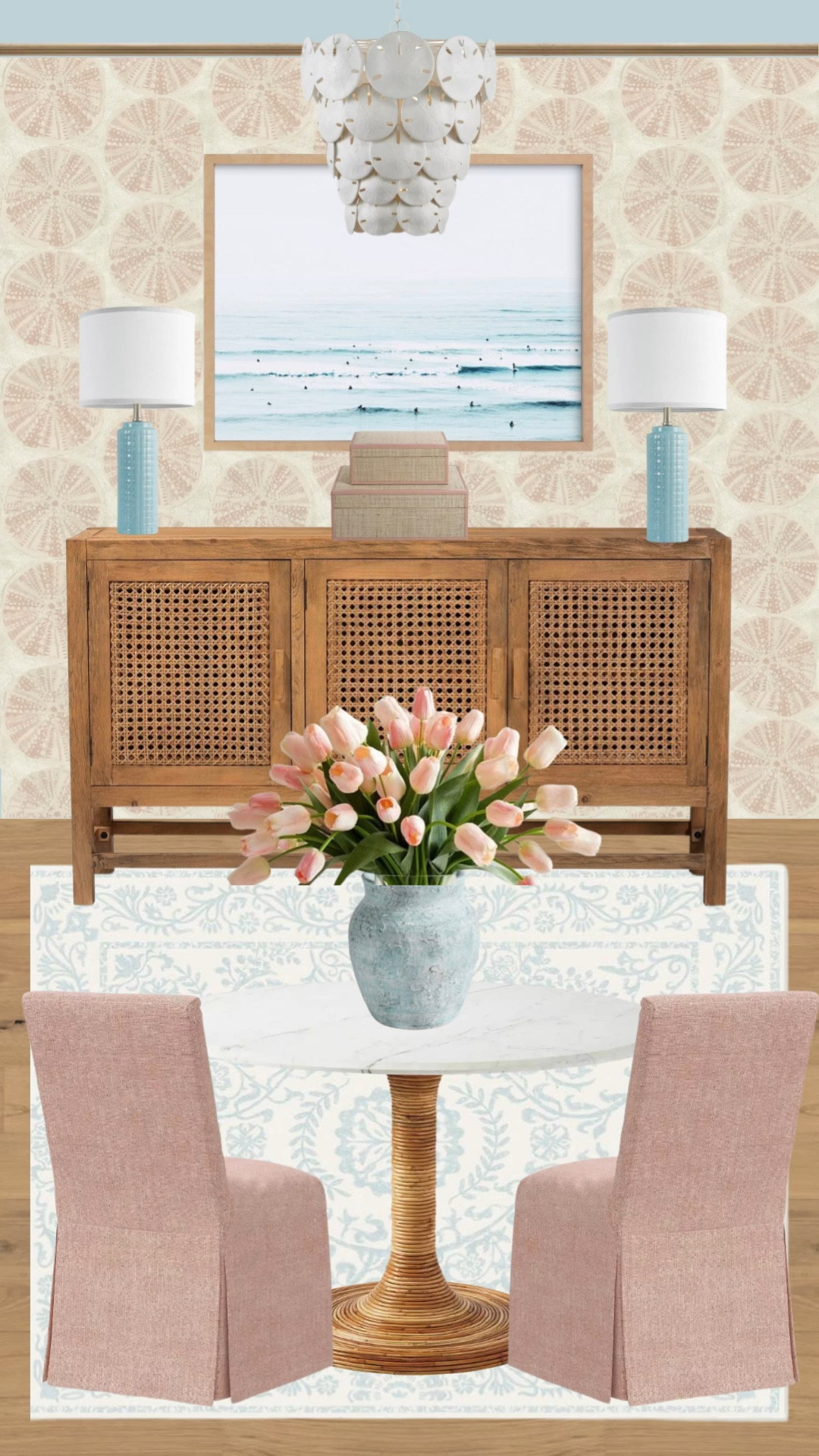 Your fully furnished coastal grandmother dining nook🐚


Beachy wallpaper. Natural furnishings. Blue lamps. Coastal gable. Dining room  

#LTKStyleTip #LTKHome