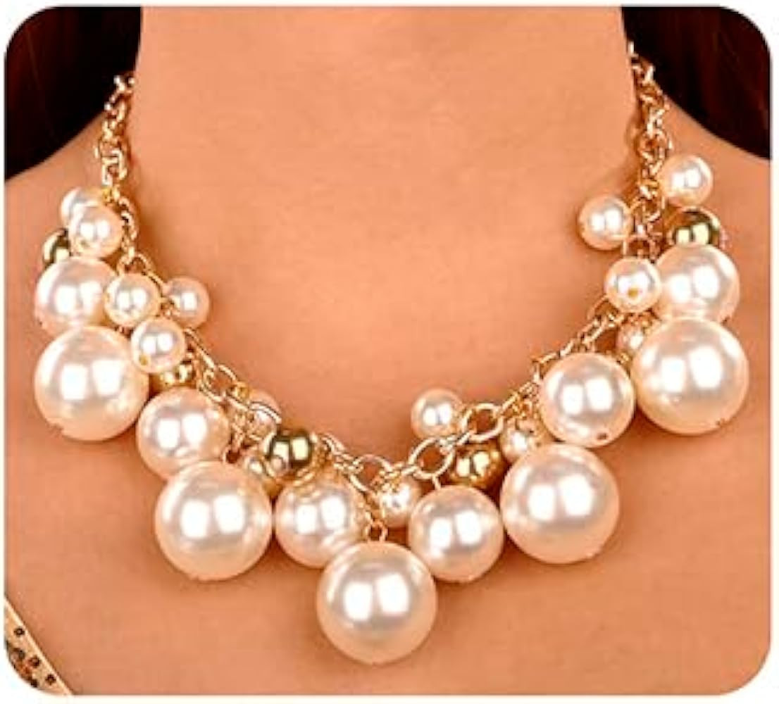 Wiwpar Women Statement Gold Short Chain Pendant Pearl Necklaces Chunky Faux Pearl Cluster Collar ... | Amazon (US)