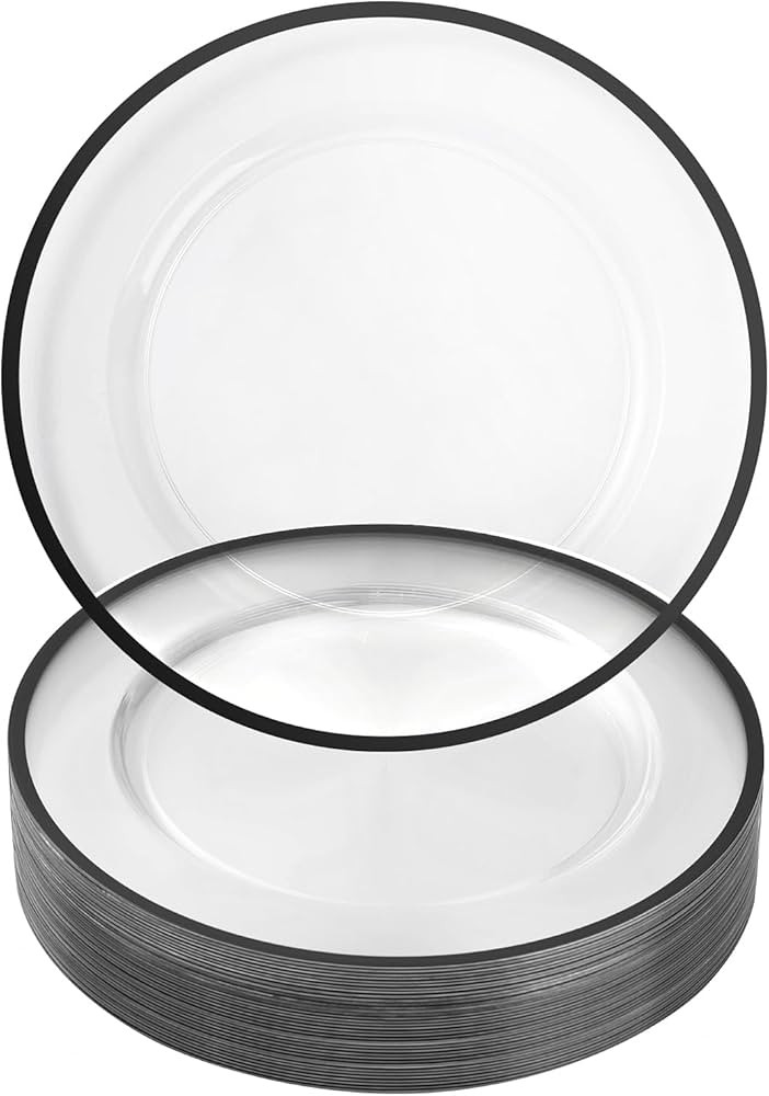 Goodluck 12 Inch Charger Plates, 25 Pack Clear Charger Plates with Black Trim, Plastic Charger Pl... | Amazon (US)