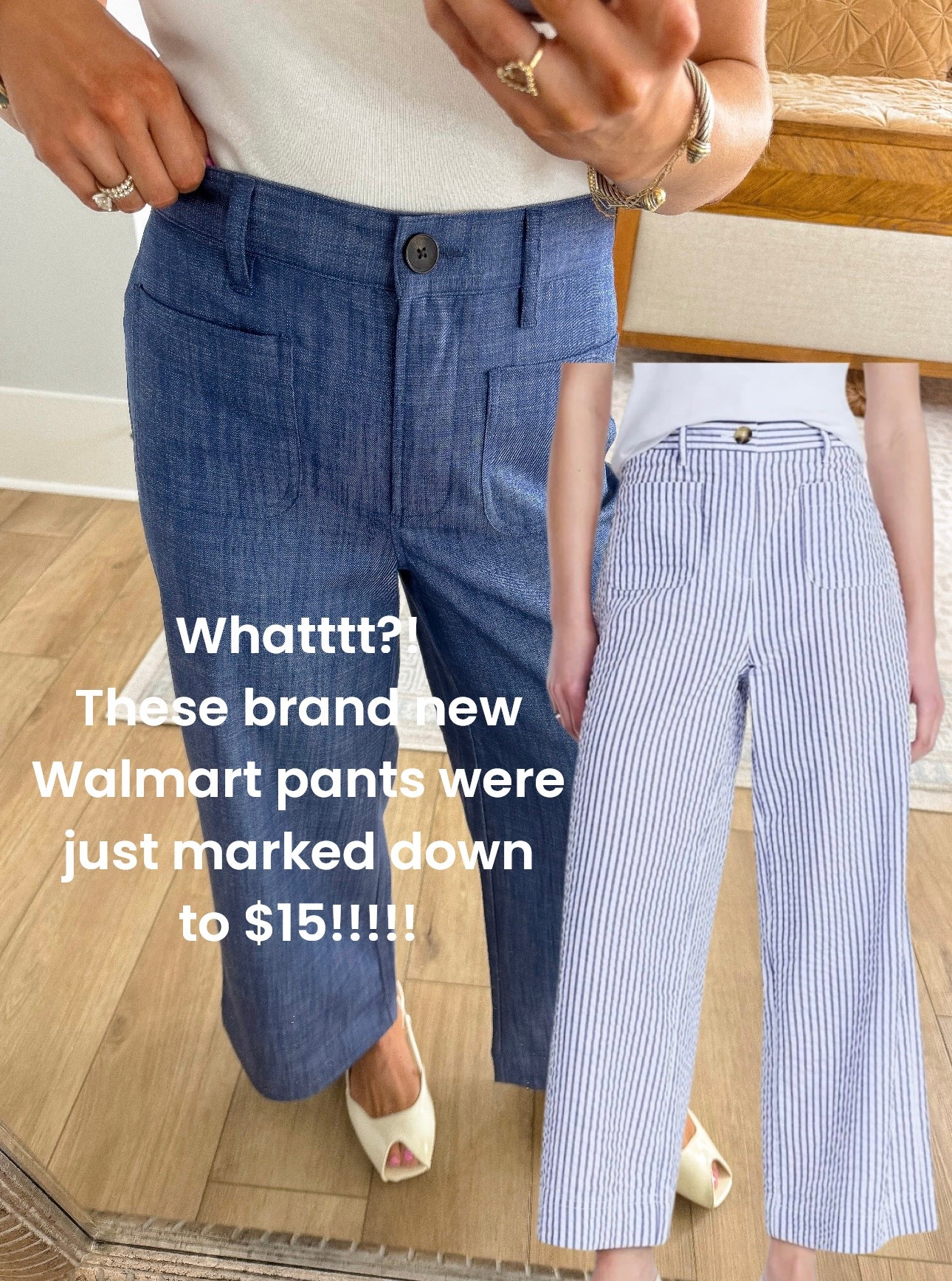 RUN don’t walk 🏃🏼‍♀️ because I’m convinced this markdown is a mistake!!!

These brand new Walmart pull-on chambray pants were just marked down to $15 and they are WAY too good to be that price 🙌🏼💙

They have a flattering high rise fit, tailored front seam detail, functional pockets, and that easy pull-on style we all love (hello comfort 👏🏼). The chambray fabric makes them polished enough for the office, church, or meetings — but still comfy and casual enough for everyday mom life, school drop-off, errands, and everything in between.

And yes… they also come in the cutest striped version 🤍💙 which gives total spring + summer coastal vibes.

At $15 I would not wait on these. They’re brand new, fully stocked (for now 👀), and this price feels like a total glitch.

Linking both colors in LTK!

#walmartfashion #walmartstyle #walmartfinds #walmartnewarrivals #affordablefashion #budgetstyle #momstyle #springstyle #chambray #stripedpants #officeoutfitideas #everydaystyle #pullonpants