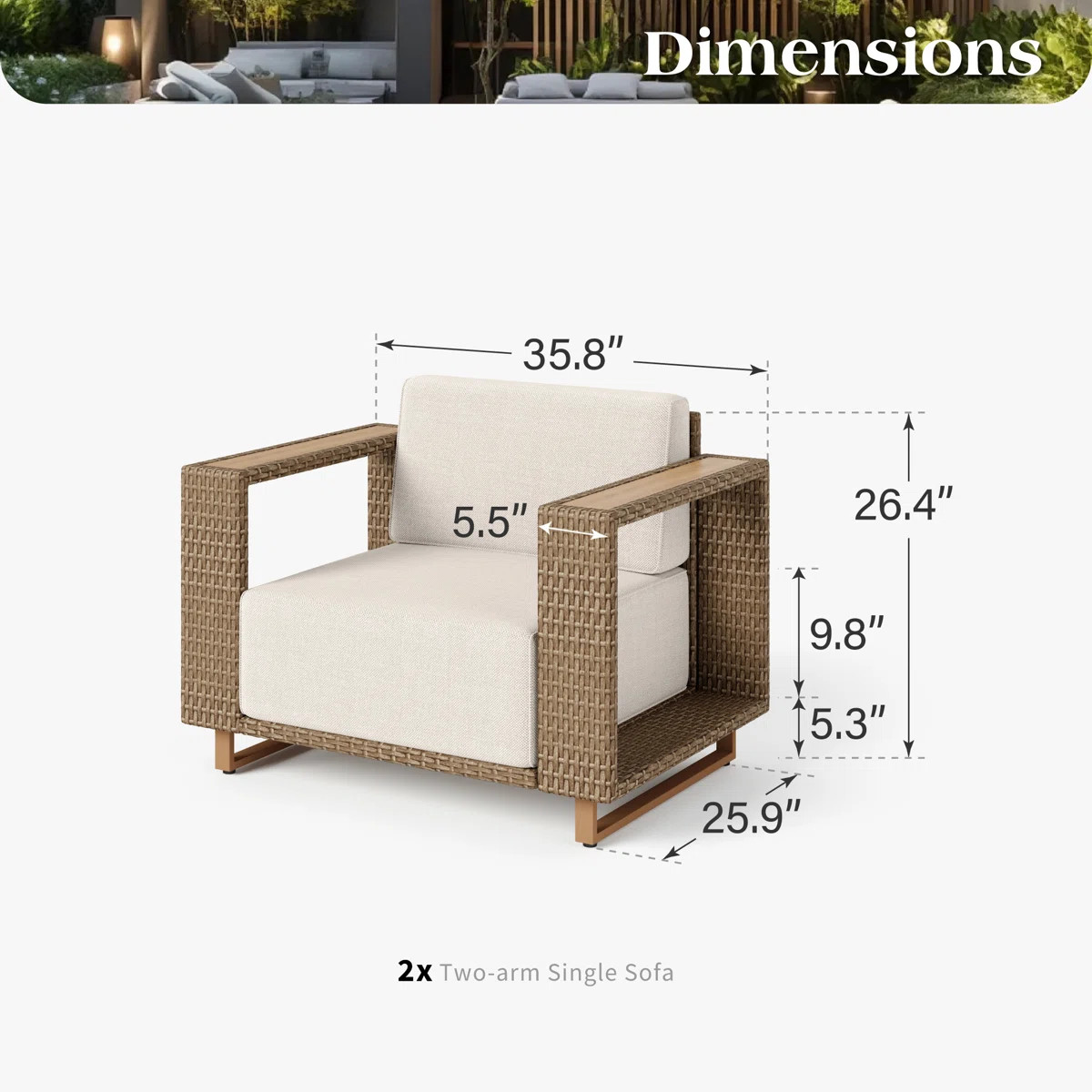 Wicker Patio Furniture Set Beige Modular Outdoor Sectional Sofa 9.8 Inch Thick Cushions & Wide Ar... | Wayfair North America