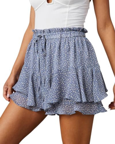 Flowy Shorts for Women Casual Boho Floral Skorts Ruffle Mini Skirts Running Tennis Butterfly Chif... | Amazon (US)