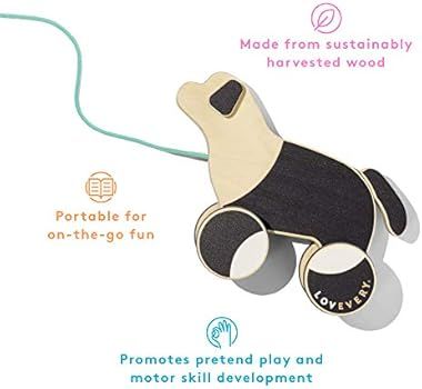 The Pull Pup by Lovevery - Wooden Push Pull Toy, Black/White/Natural Wood | Amazon (US)