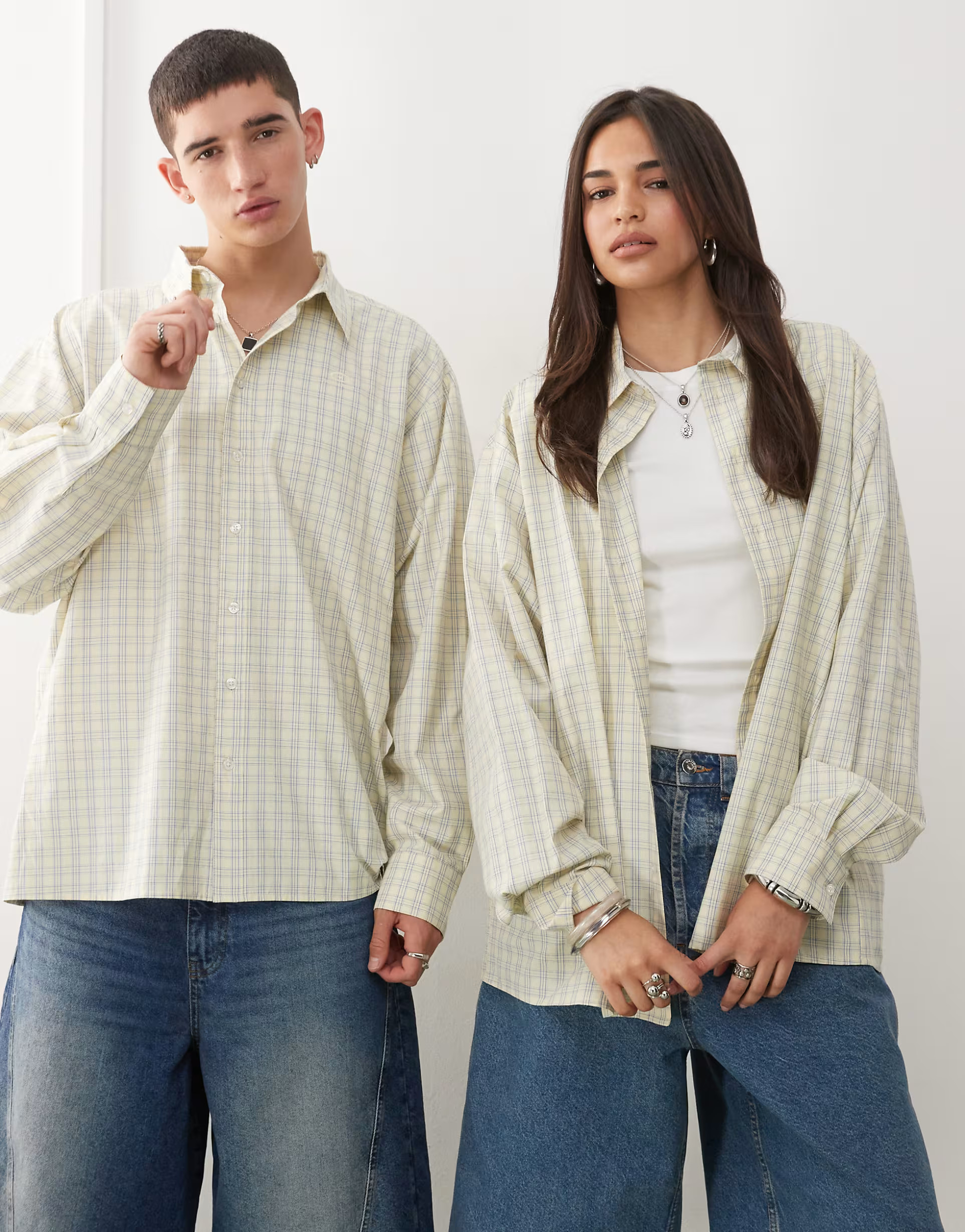 COLLUSION Unisex long sleeve shirt in yellow plaid | ASOS | ASOS (Global)