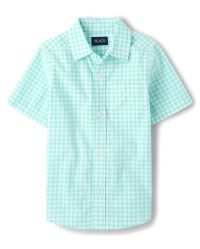 Boys Dad And Me Gingham Poplin Button Down Shirt - mellow aqua | The Children's Place