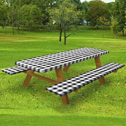Picnic Table Cover with Bench Covers Vinyl Tablecloth with Elastic Band and Flannel Backing Fitted T | Amazon (US)