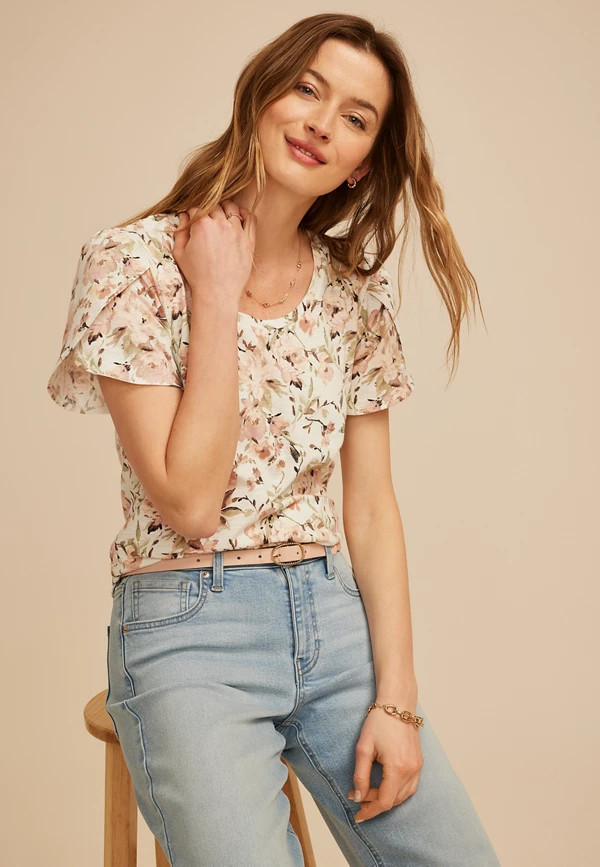 24/7 Holland Floral Scoop Tee | Maurices