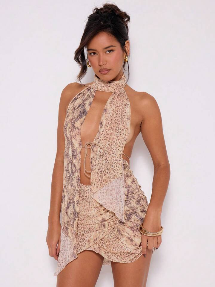 £15.72              MUSERA Sexy Halterneck Wrap Mini Dress Sexy Going Out PartyDesigned byMUSERA... | SHEIN