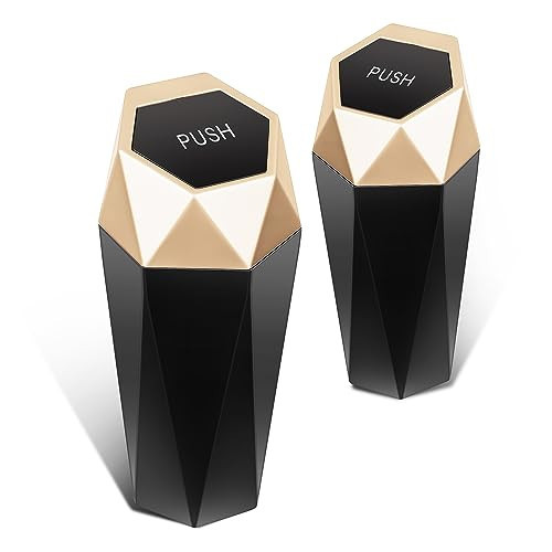 DNA MOTORING 2PCS Mini Car Auto Trash Can with Removable Lid, Leakproof Mini Garbage Bin for Automotive Home Office,Black/Gold,Set of 2,ZTL-OD-01-GD | Amazon (US)