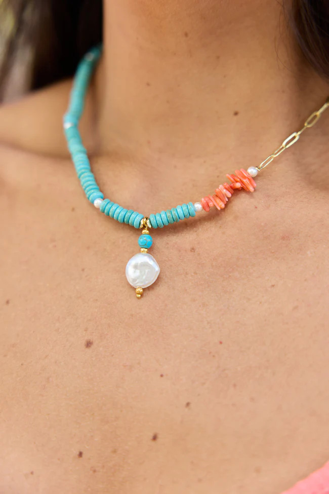 Trinity Turquoise Pearl Drop Nekclace SALE | Pink Lily