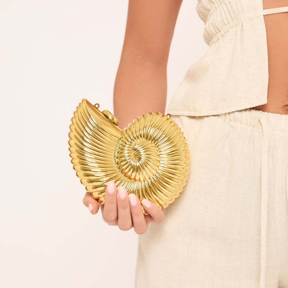 Bay Shell Shaped Clutch Bag In Gold | EGO (UK)