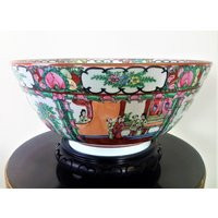 Vintage Chinese Rose Medallion Porcelain Bowl, 14"" With Stand | Etsy (US)