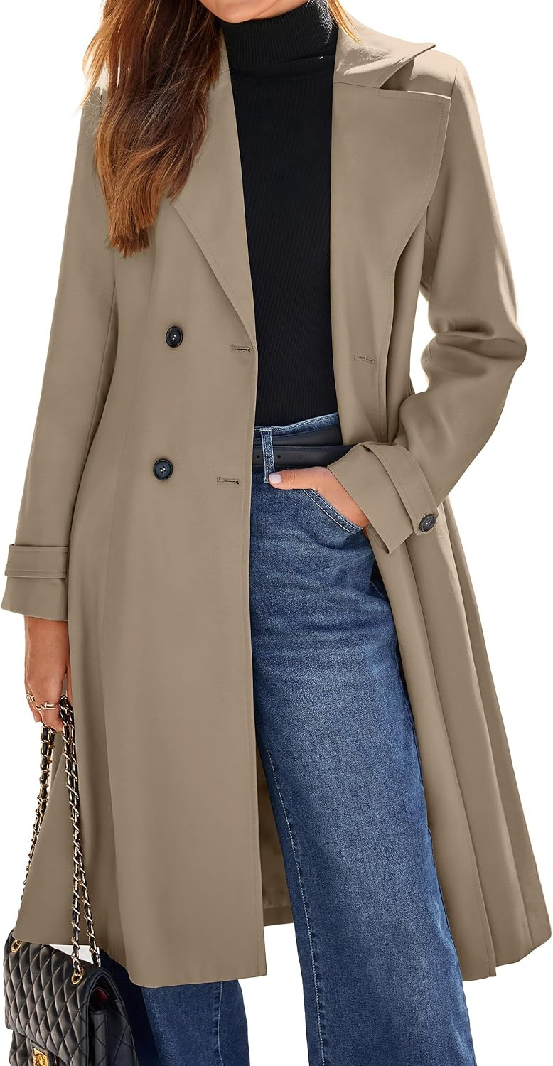 Simplee Womens Long Trench Coat Double Breasted Winter Jacket Coats | Amazon (US)