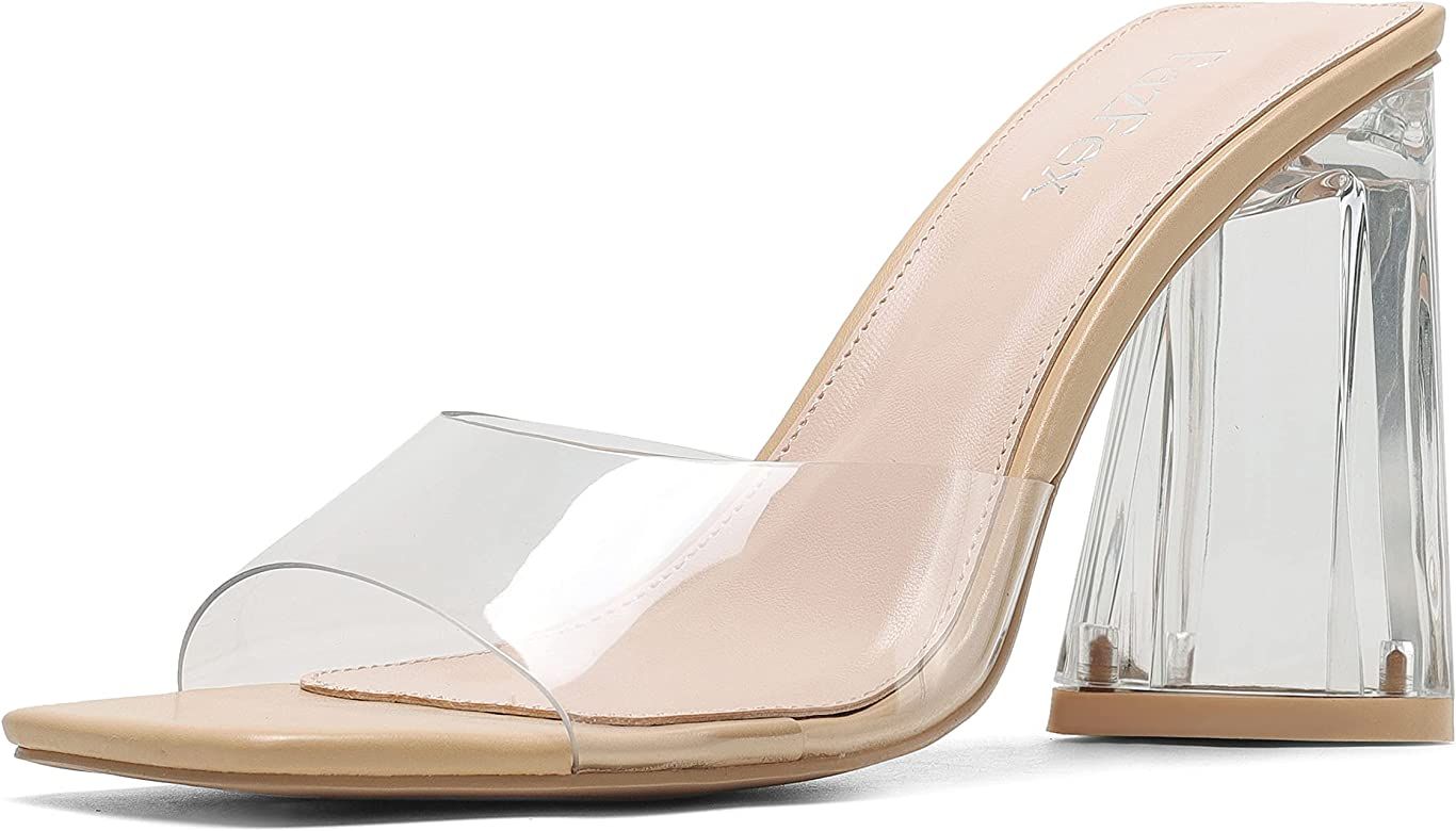 FazFex Women's Slip-on Triangle Block Heel Mules Transparent Sandals Open Toe Crystal Clear Slide... | Amazon (US)