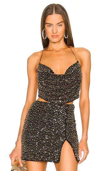 Daniella Top | Black Sequin Top Gold Sequin Top Black Sequin Skirt Gold Sequin Skirt Outfit | Revolve Clothing (Global)