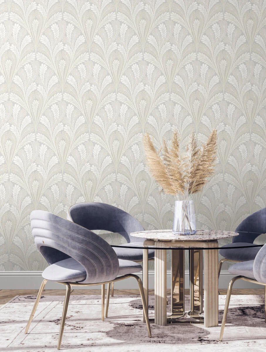Shell Damask Wallpaper in Grey from Damask Resource Library | Burke Decor