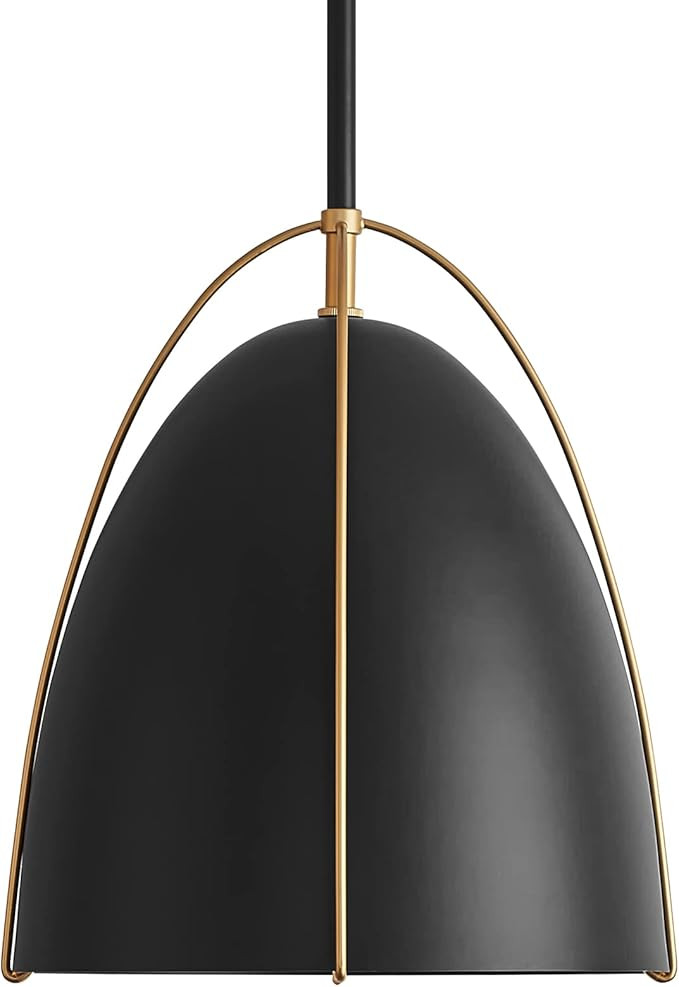 FookChak Black Dome Pendant Light 10in 1-Light Kitchen Pendant Lighting Egg-Shaped Black Gold Pen... | Amazon (US)