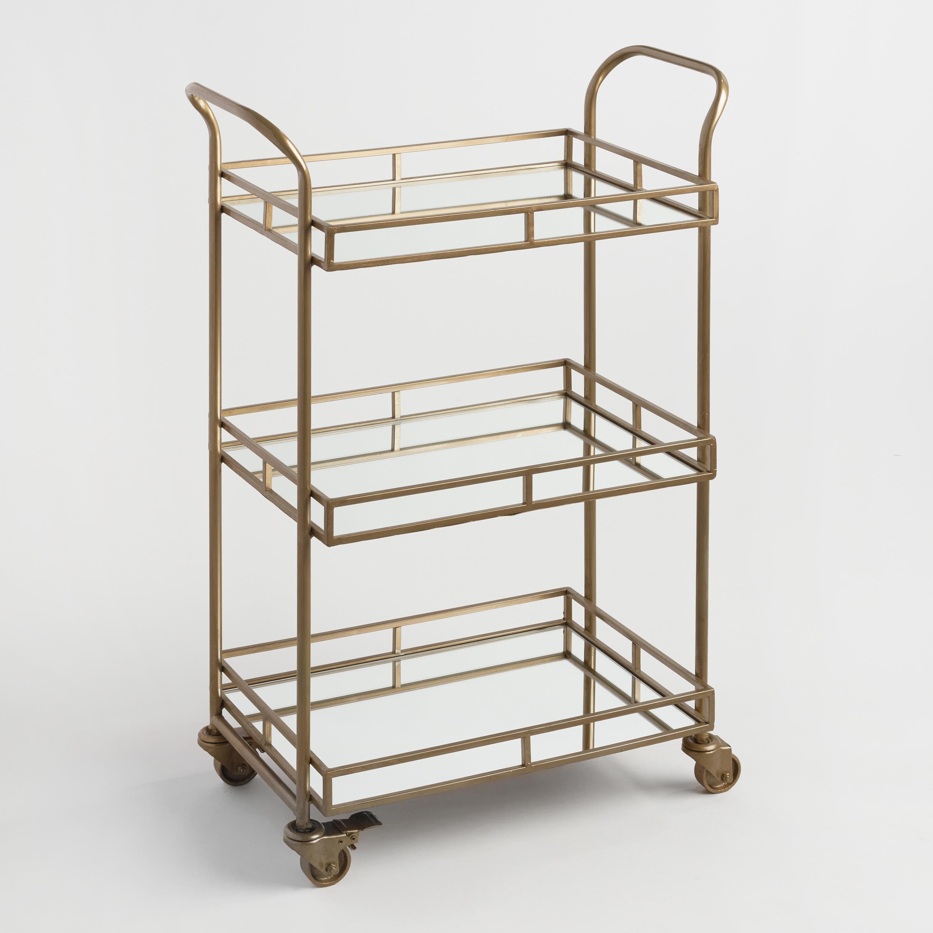 Gold Cole 3-Tier Rolling Bar Cart | World Market
