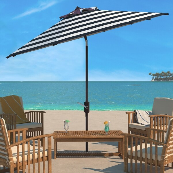 Safavieh Outdoor Living Iris Fashion Line 11Ft Round Umbrella - Navy/White | Bed Bath & Beyond