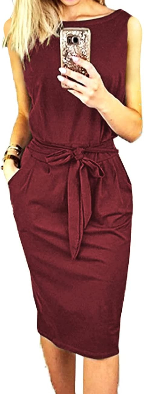 PRETTYGARDEN Women's Summer Sleeveless Bodycon Dresses Casual Crewneck Belted T Shirt Dress with ... | Amazon (US)