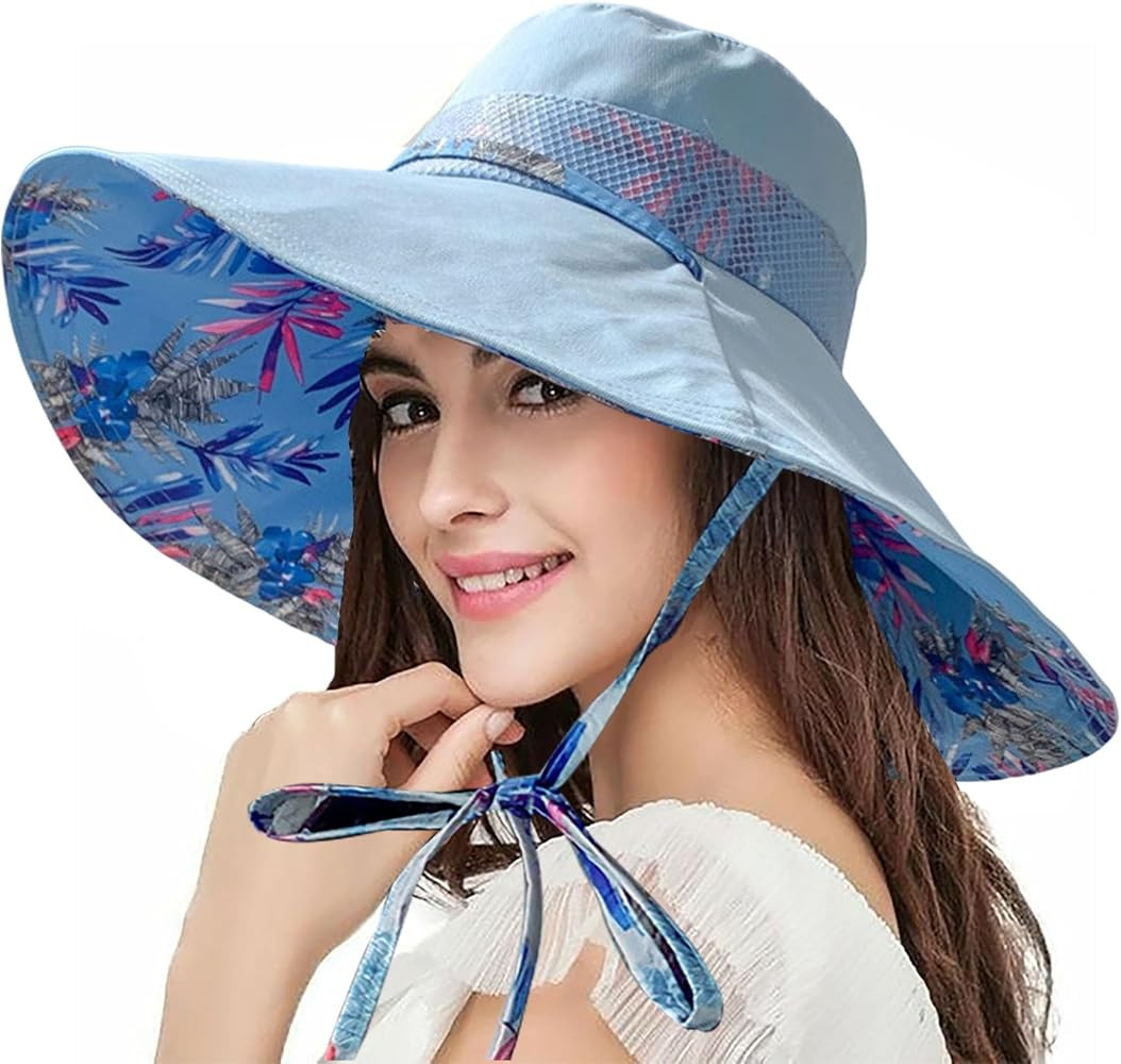 Packable Large Brim Sun Hat for Women - 6.7" Wide-Brim UV-Protection Women's-Sun-Beach-Hats with ... | Amazon (US)
