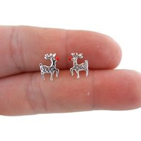 Reindeer Earrings in Sterling Silver, Studs, Earrings, Christmas Holiday Tiny Silver | Etsy (US)