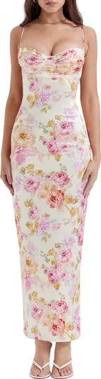 Josefina Floral Bustier Bodice Stretch Satin Body-Con Dress | Nordstrom