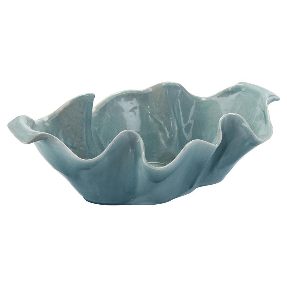 John-Richard Aegean Coastal Beach Blue Rippled Decorative Bowl | Kathy Kuo Home