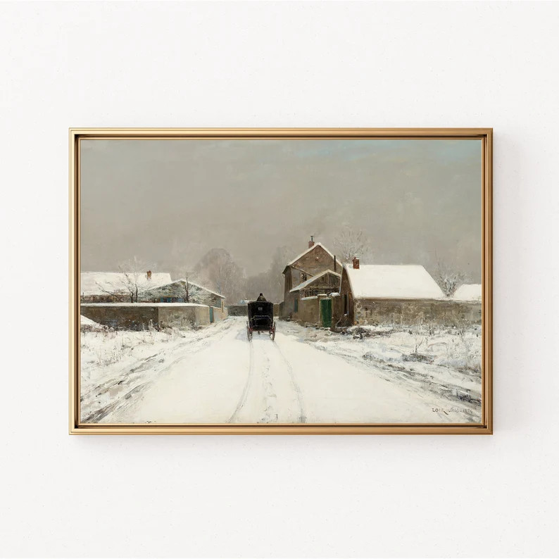 Neutral Antique Winter Painting Vintage Landscape Art - Etsy | Etsy (US)