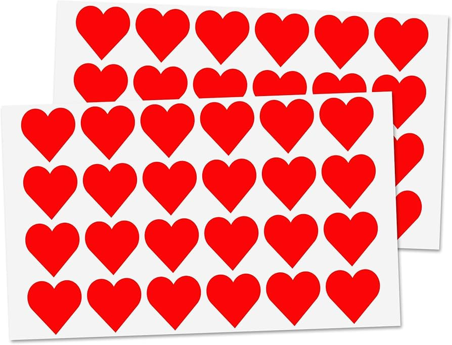 1200 Pack, 1" Red Heart Stickers Labels - 50 Sheets | Amazon (US)