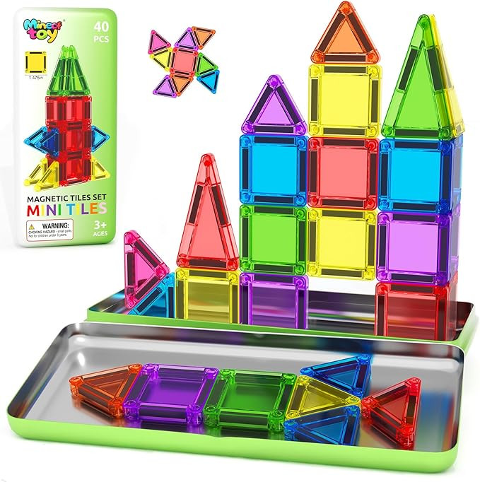 40PCS Mini Magnetic Tiles Toddler Travel Essentials Toys with Case Set, Magnetic Building Blocks ... | Amazon (US)