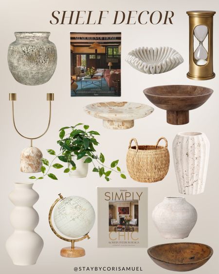 Organic modern decor pieces to style a shelf, mantle and really anywhere in your home! 

Vases, faux plants, decorative books, wooden bowl

#LTKhome #LTKstyletip #LTKfindsunder100