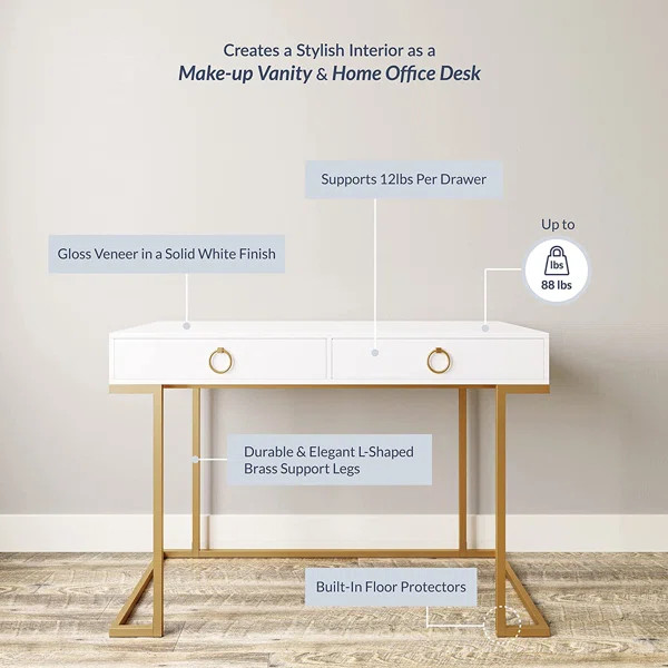 Modern Makeup Vanity Dressing Table Or Home Office Computer Laptop Writing Desk With Two Storage ... | Wayfair North America