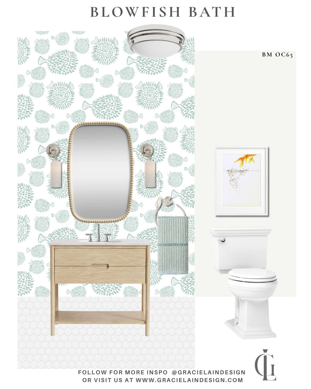 Powder rooms are where we love to take a little design risk and have a lot of fun ✨🐡
This one tells a playful coastal story with whimsical blowfish wallpaper, warm natural woods, soft watery blues + greens, and unexpected little pops of art that make every visit feel like a tiny escape.
A space doesn’t have to be serious to be beautifully layered — sometimes the most memorable rooms are the ones that make you smile. 🌿🎨
More playful interiors and custom home stories at GracieLainDesign.com
#PowderRoomDesign #WhimsicalInteriors #WallpaperLove #CoastalModern #InteriorDesign #LuxuryInteriors #BlowfishWallpaper #ColorStory #NaturalTextures #MoodyInteriors #HomeDesign #StatementWallpaper #ArtfulLiving #InteriorInspo #GracielainDesign 

 #LTKHome #LTKSaleAlert