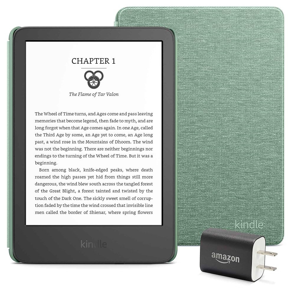 Kindle Essentials Bundle including Kindle (2024 release) - Black, Fabric Cover - Matcha, and Powe... | Amazon (US)