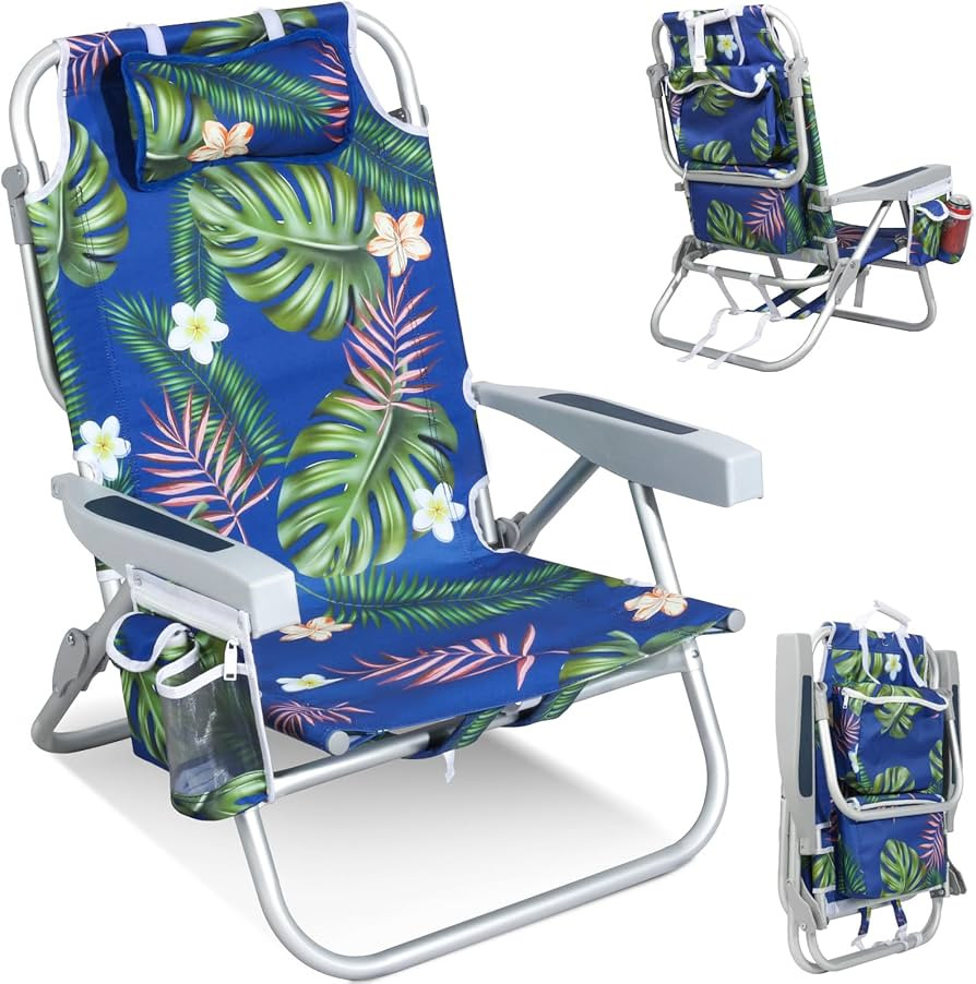 Low Beach Chairs for Adults - 5-Position Reclining Backpack Chair with Large Insulated Cooler & S... | Amazon (US)