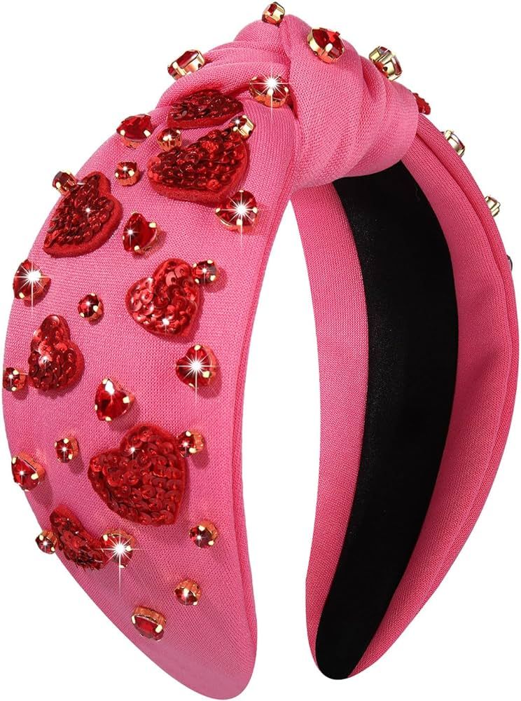 MOLOCH Valentine's Day Headband for Women Love Heart Headbands Beaded Crystal Knotted Headband Ga... | Amazon (US)