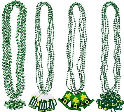 15PCS St. Patrick's Day Shamrock Necklace Clover Green Bead Party Favors Irish Beer Decorations S... | Amazon (US)