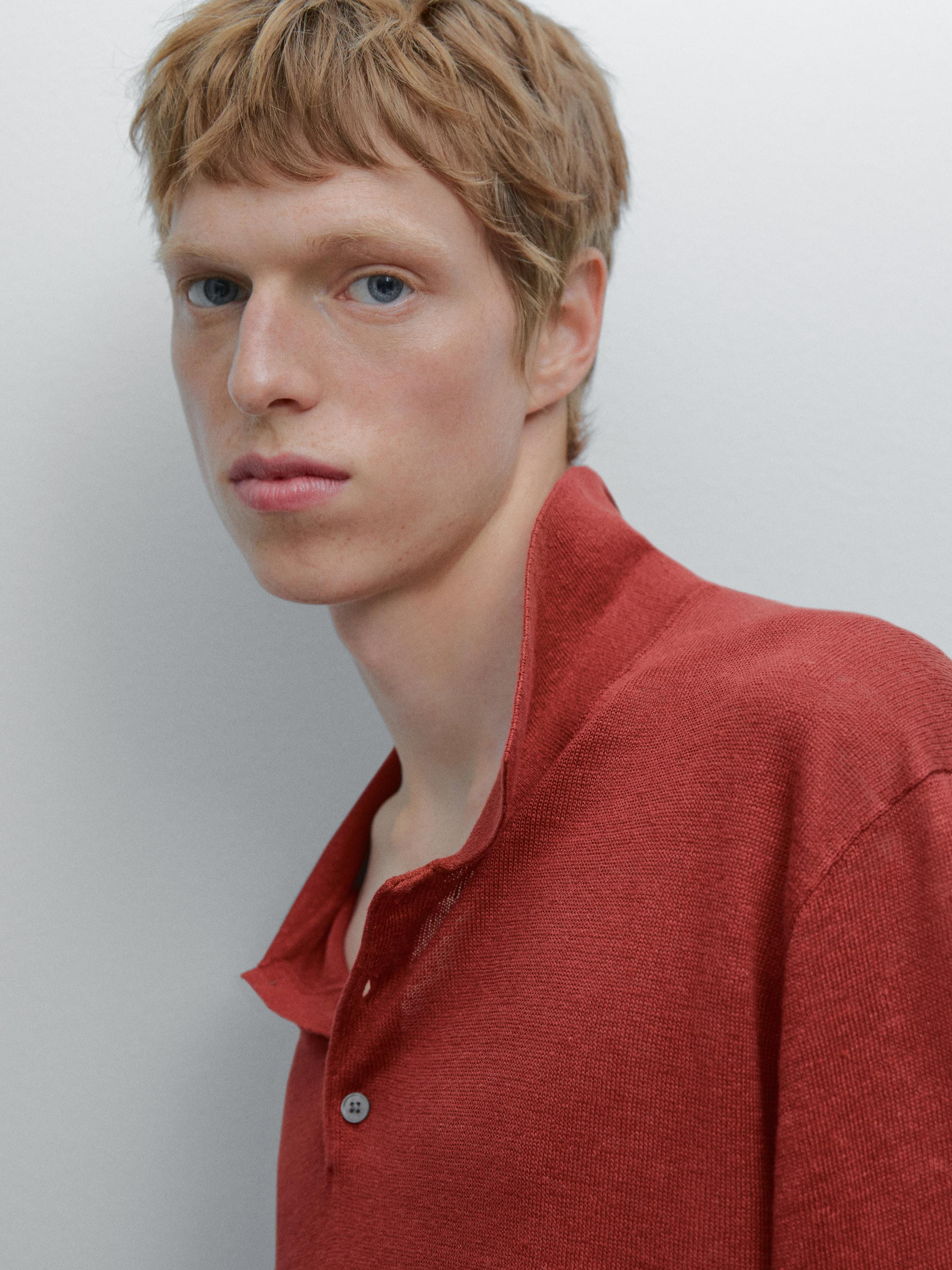 100% linen knit polo shirt | Massimo Dutti US